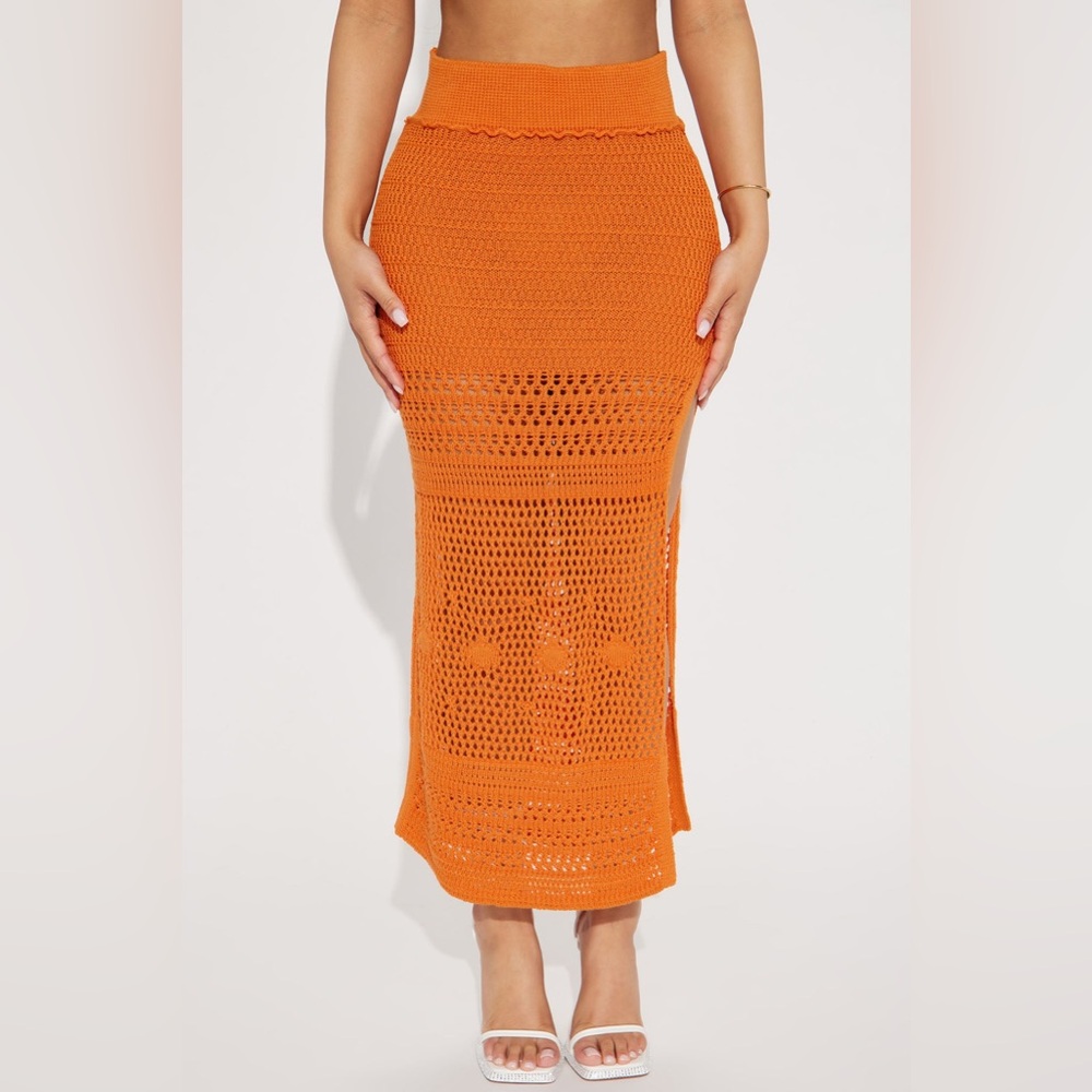 FASHION NOVA Crete Crochet Midi Skirt in Orange